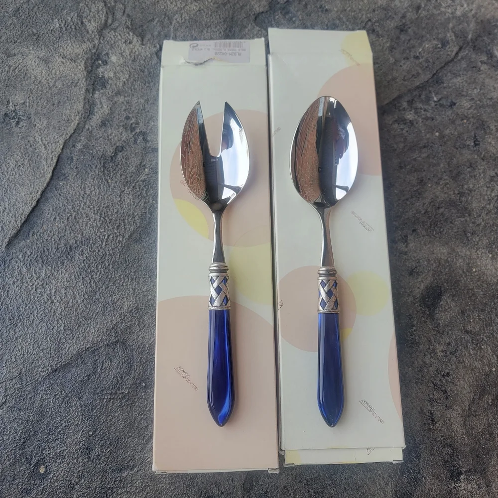 Bugatti Aladdin Antique Blue Stainless Steel Salad Server Set